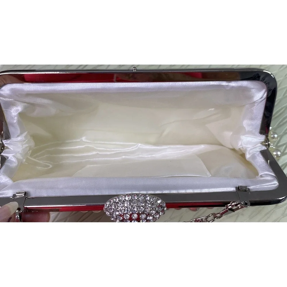 Women Ivory Pearl&Rhinestone Dress Clutch Purse Wedding Prom Crossbody 5x9.5x1